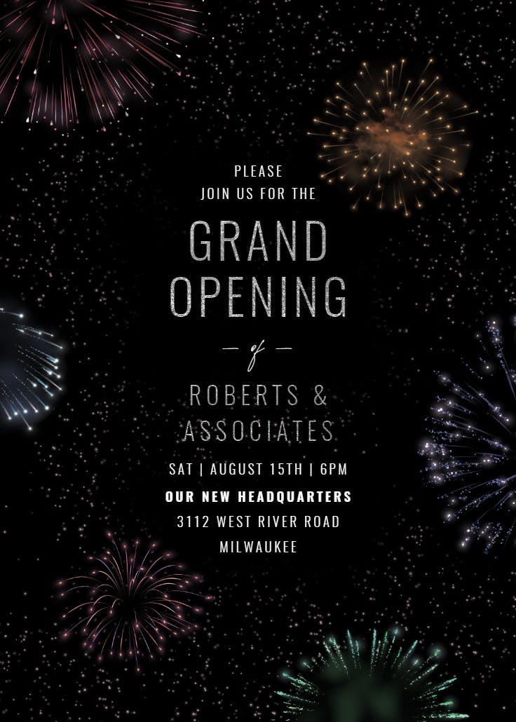 Fireworks blast - grand opening invitation